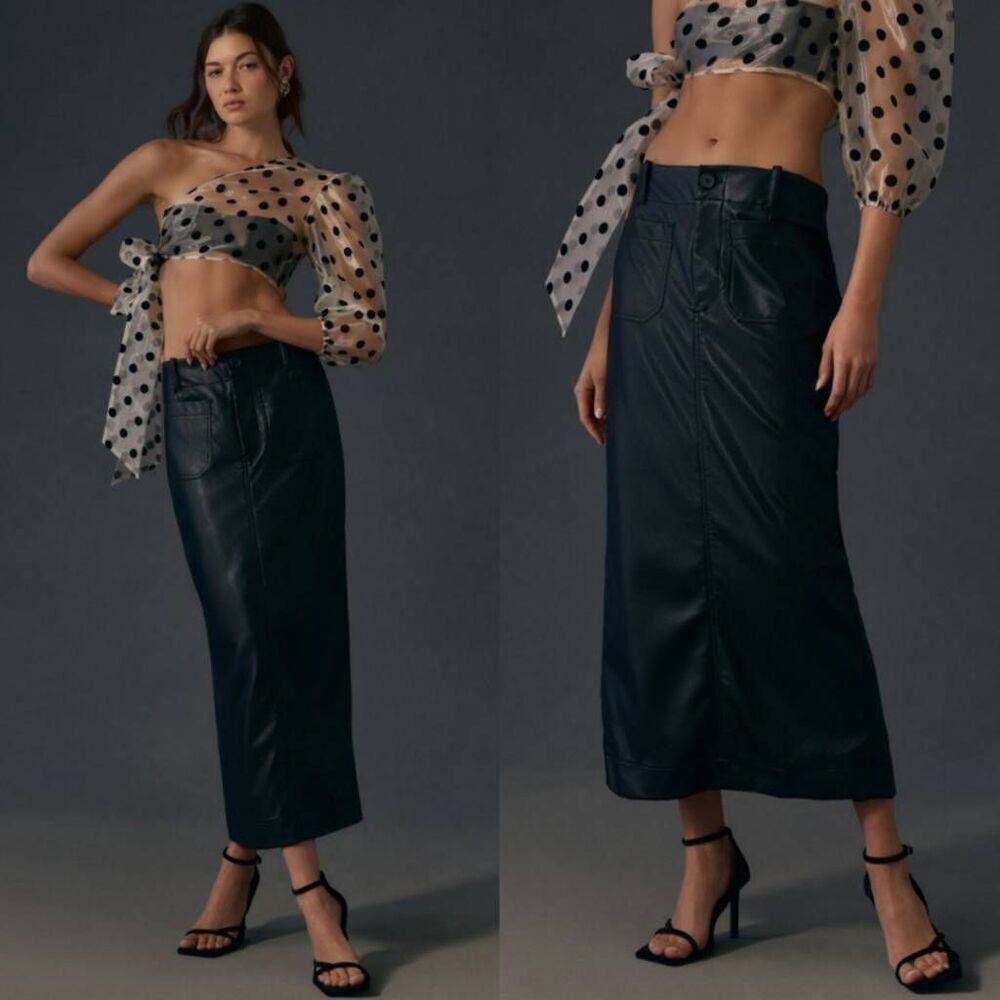 Anthropologie MAEVE Colette Faux-Leather Maxi Skirt- Black SP